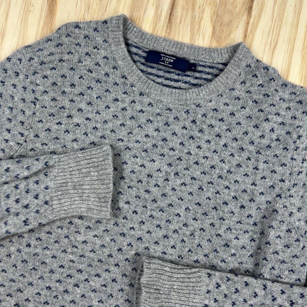 J.Crew Women's Large Gray Blue Nordic Lambswool Sweater Fair Isle Heritage